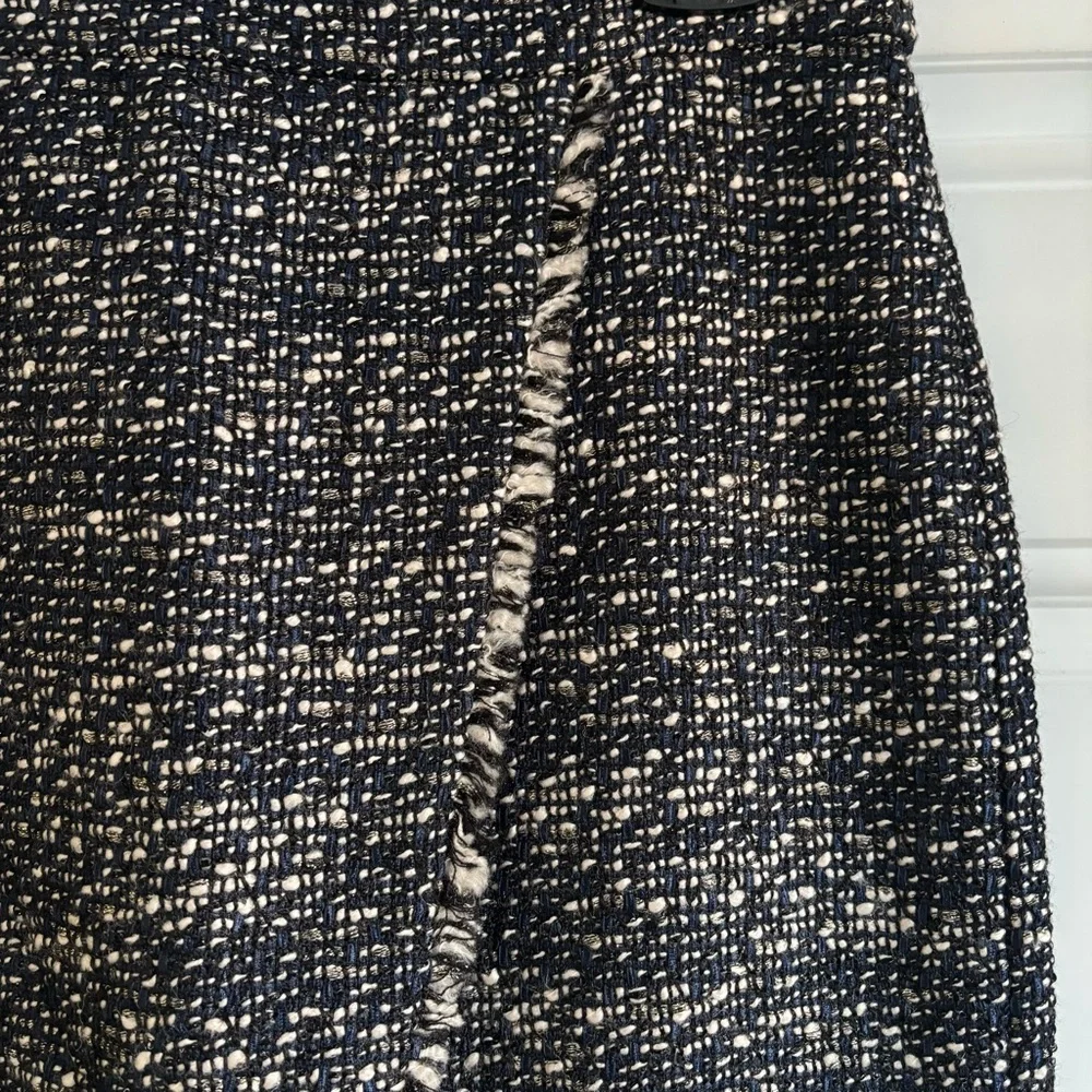 J. Crew Faux Wrap Navy/Off-White Tweed Pencil Skirt, Size 8
